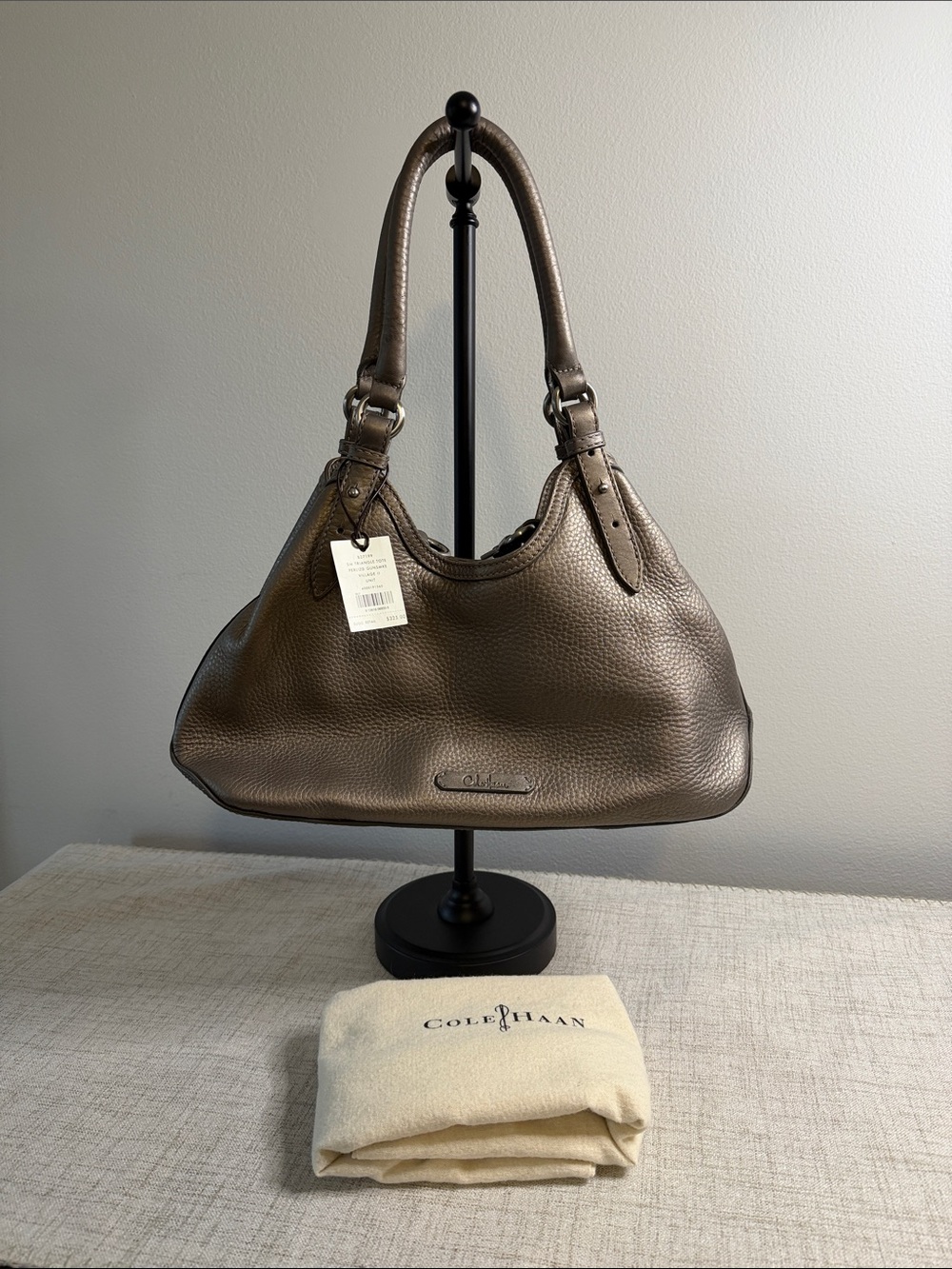 Cole Haan Metallic Gray Pebbled Leather Shoulder Bag, Mint Condition in and out.